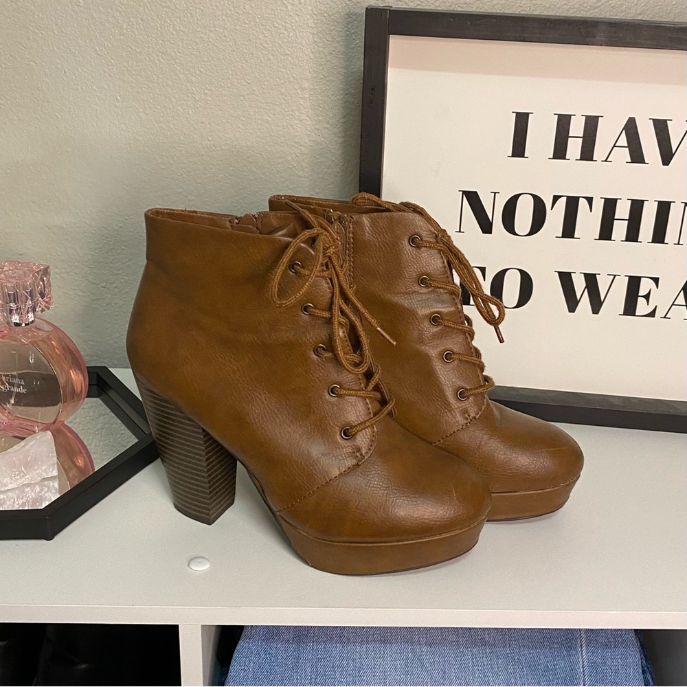 Brown Faux Leather Ankle Boots